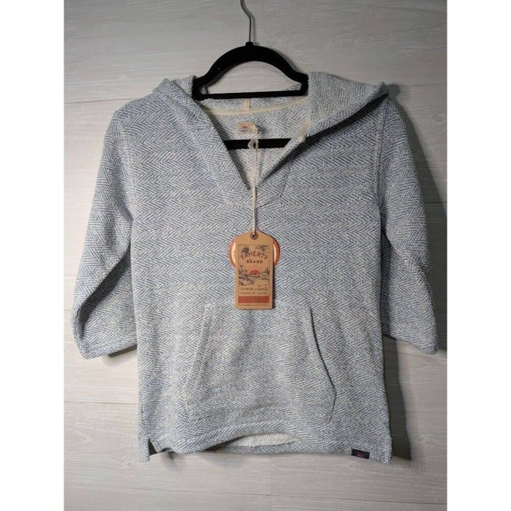 NEW Faherty Kids Whitewater Hoodie Size 10 Blue White Knit Beach Poncho Sweater